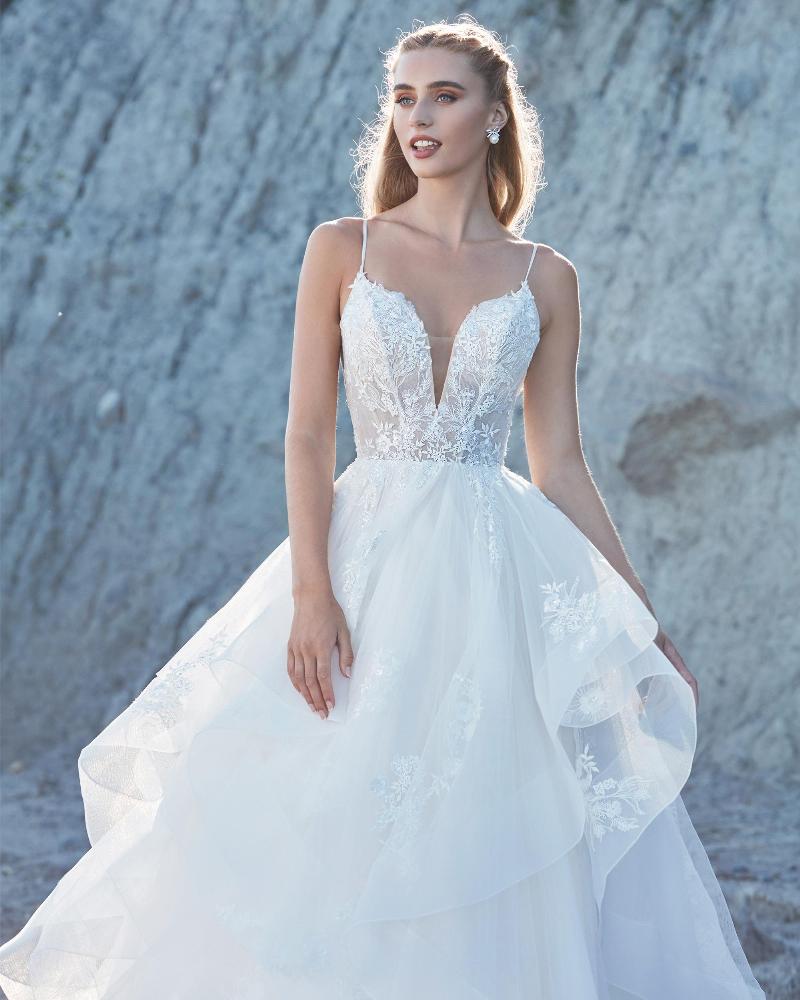 La21115 princess ball gown wedding dress with long train and spaghetti straps3